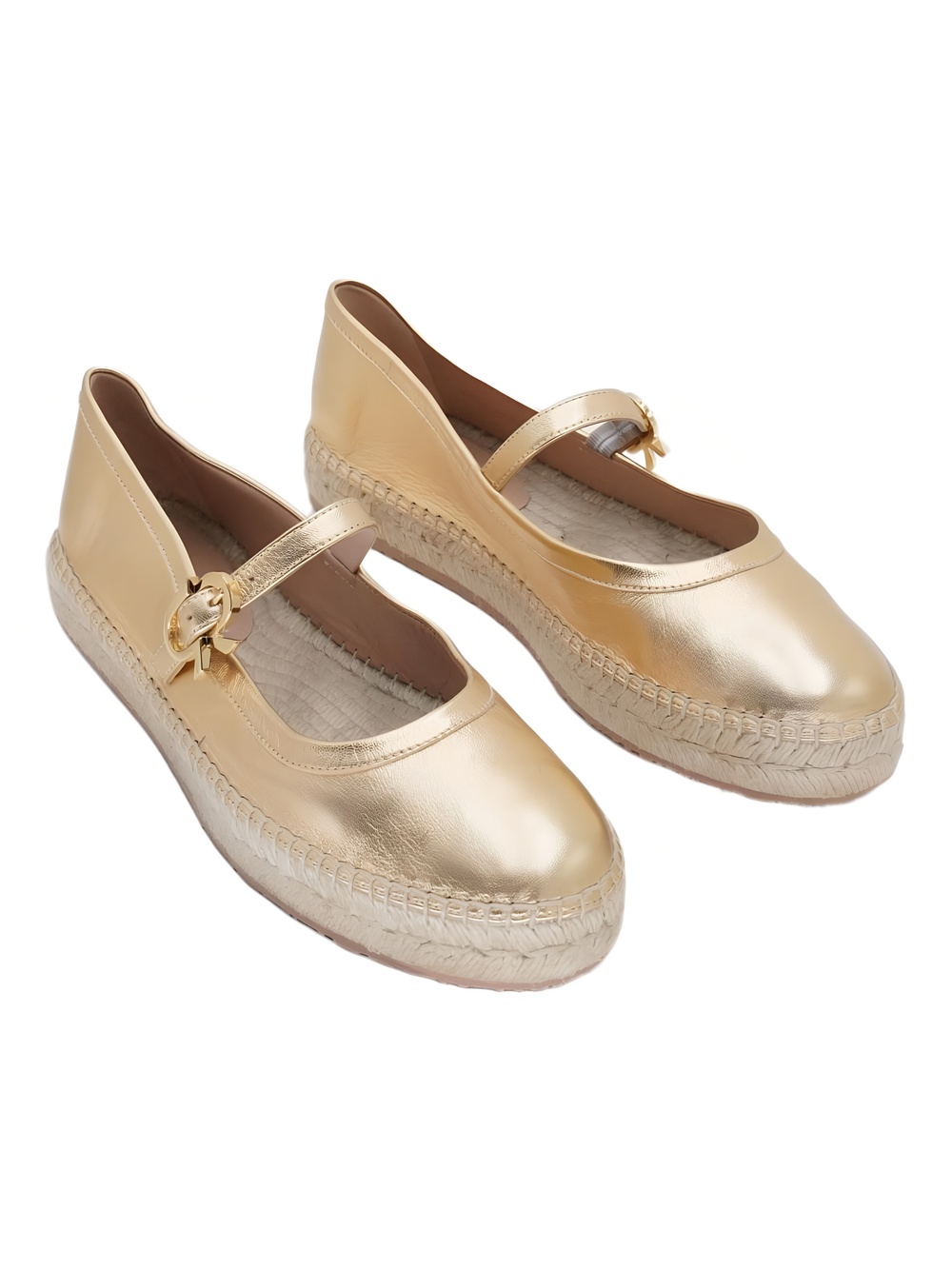 Gianvito Rossi Elda Sandals Espadrille Mary Jane Flats Gold Size 10